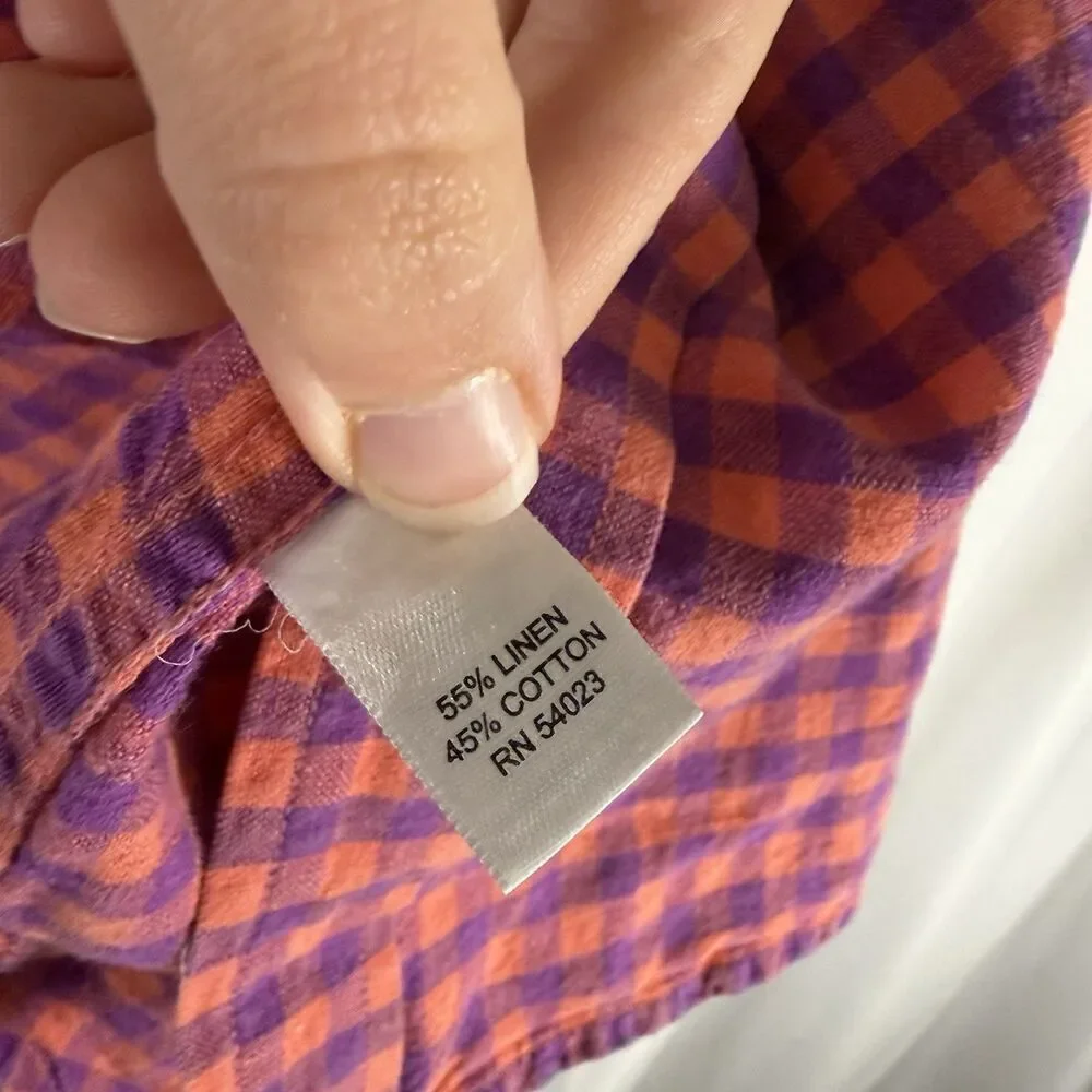 Banana Republic Linen Blend Button Down Shirt Men's XL Purple Orange Short Slv